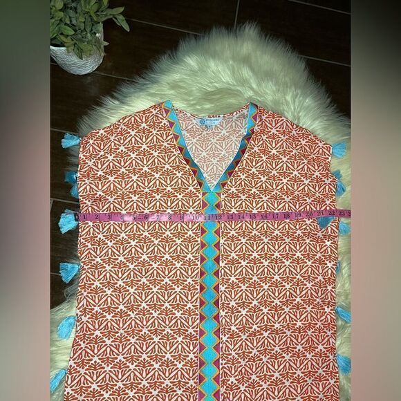 Escapada Living Tangerine/white Embroidered Neck hem w/Turquiose Tassel sz med - Picture 7 of 8